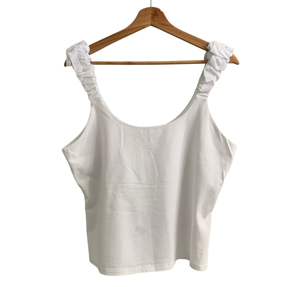 Muse Republic Clothing Womens White Ruched Ruffle Strap Tank Top Scoop Neck L